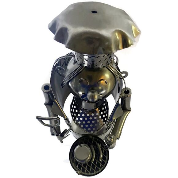 The Tinman Metal Wine Bottle Holder BBQ Chef Hat and Grill 12.5" Tall - Picture 8 of 9